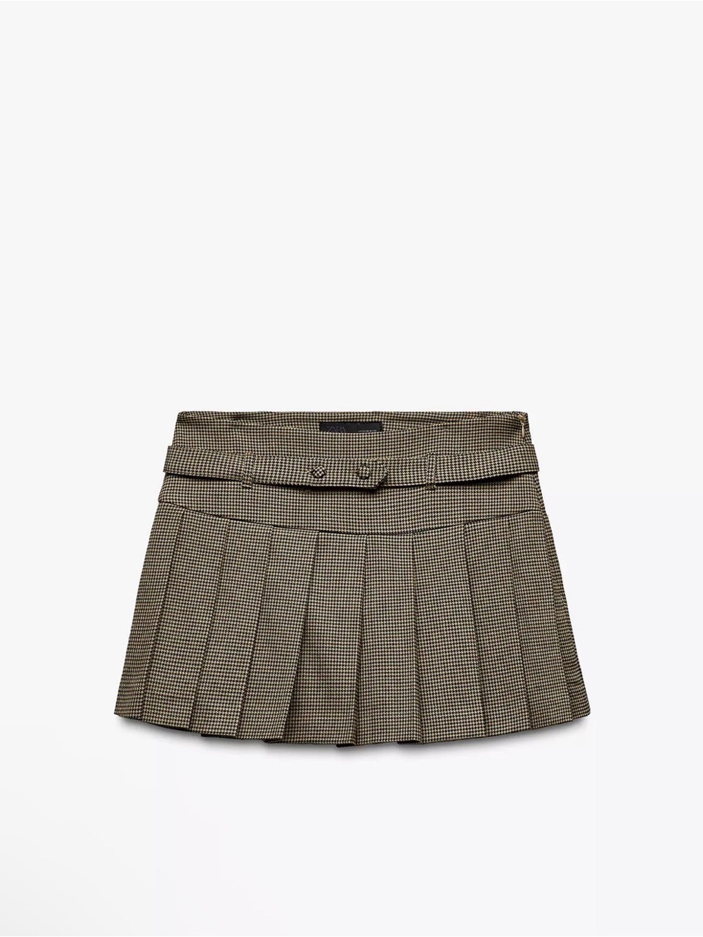 Zara Houndstooth Pleated Mini Skort - Brown